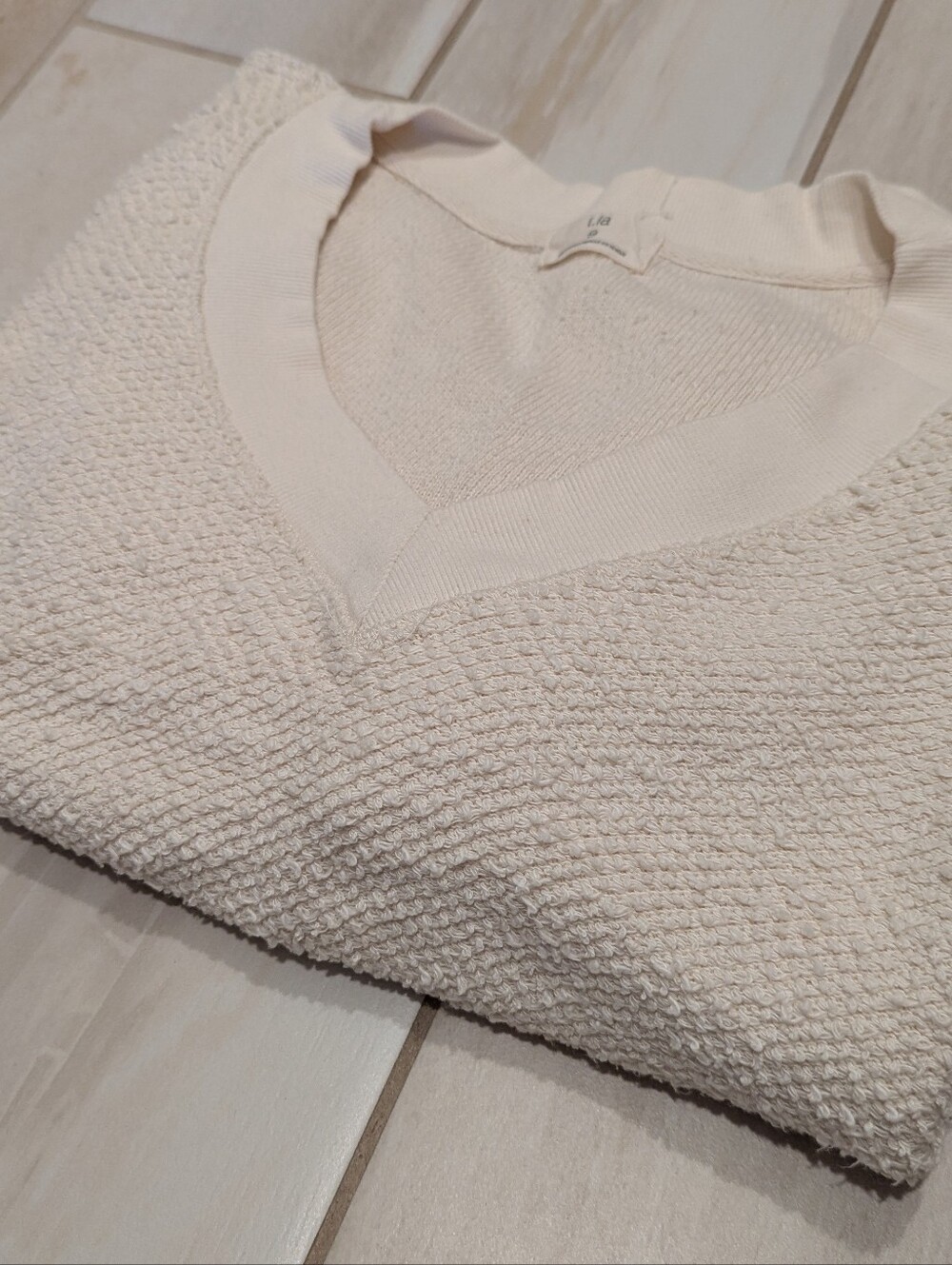 Anthropologie T.la Textured Inside Out V-Neck Cotton Sweater Xs S Like New